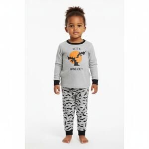 Modern Kids Heather Grey Halloween Bats Moon Graphic Playful Pajama Top Size 3T